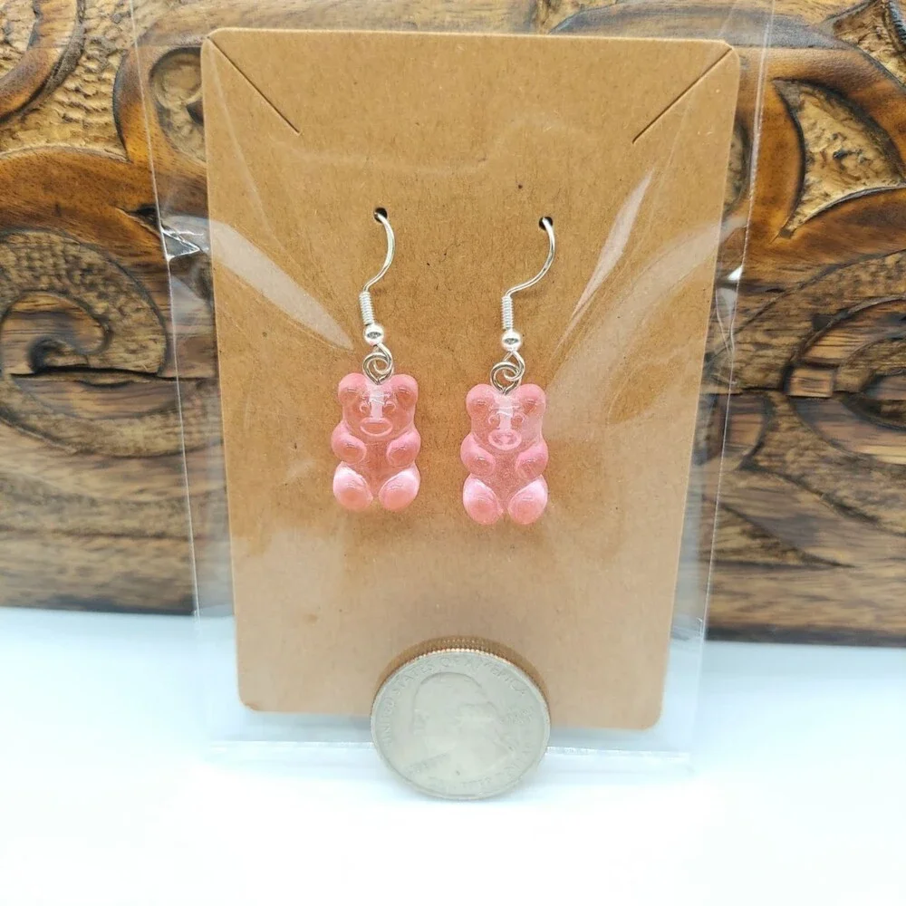 Pink 3D Gummy Bear Earrings Jewelry Novelty